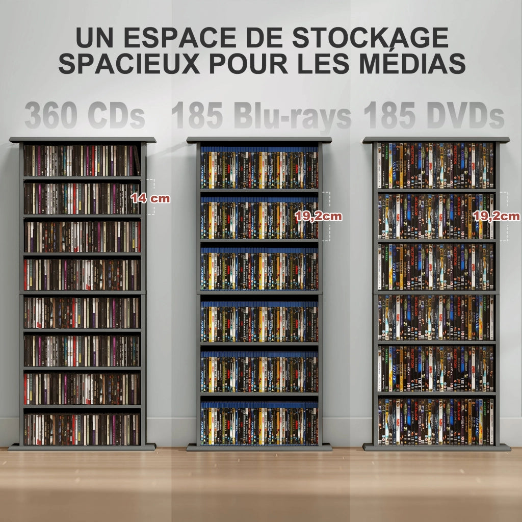 Cassettiera per CD e DVD con 8 compartimenti e 6 ripiani regolabili ¨C zephmum ¨C grigio