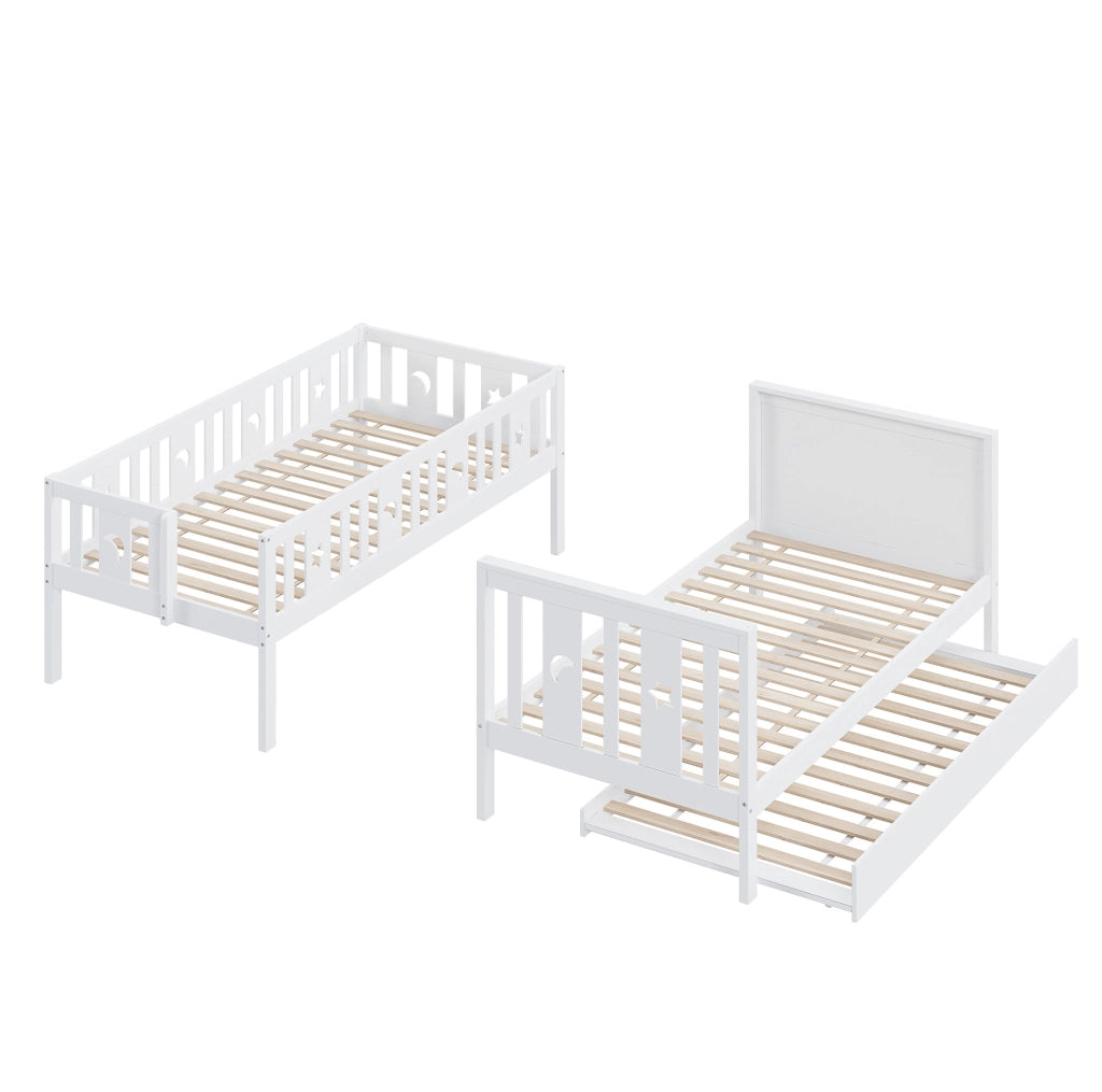 Letto a castello per bambini con letto estraibile e gradini contenitivi bianco