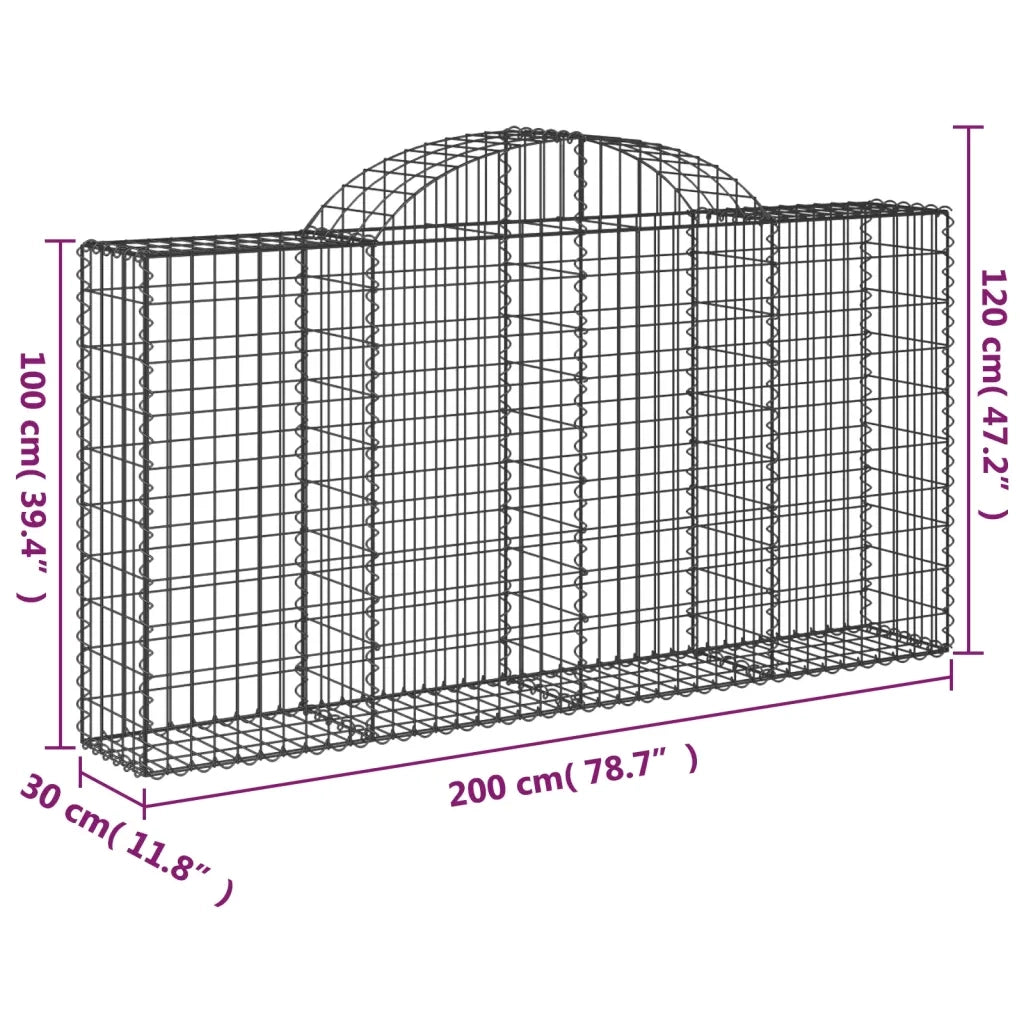 Cesto Gabbione ad Arco 200x30x100/120 cm Ferro Zincato
