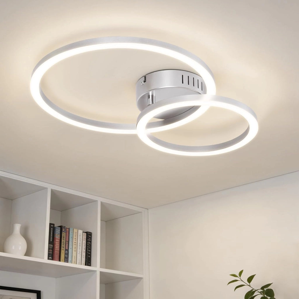 ZMH Plafoniera moderna 2 anelli LED argento 23W 4000K per soggiorno cucina camera da letto ufficio