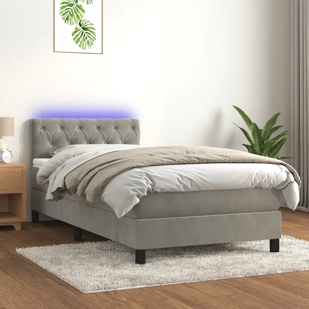 Letto a Molle con Materasso e LED Grigio Chiaro 80x200 cm Velluto