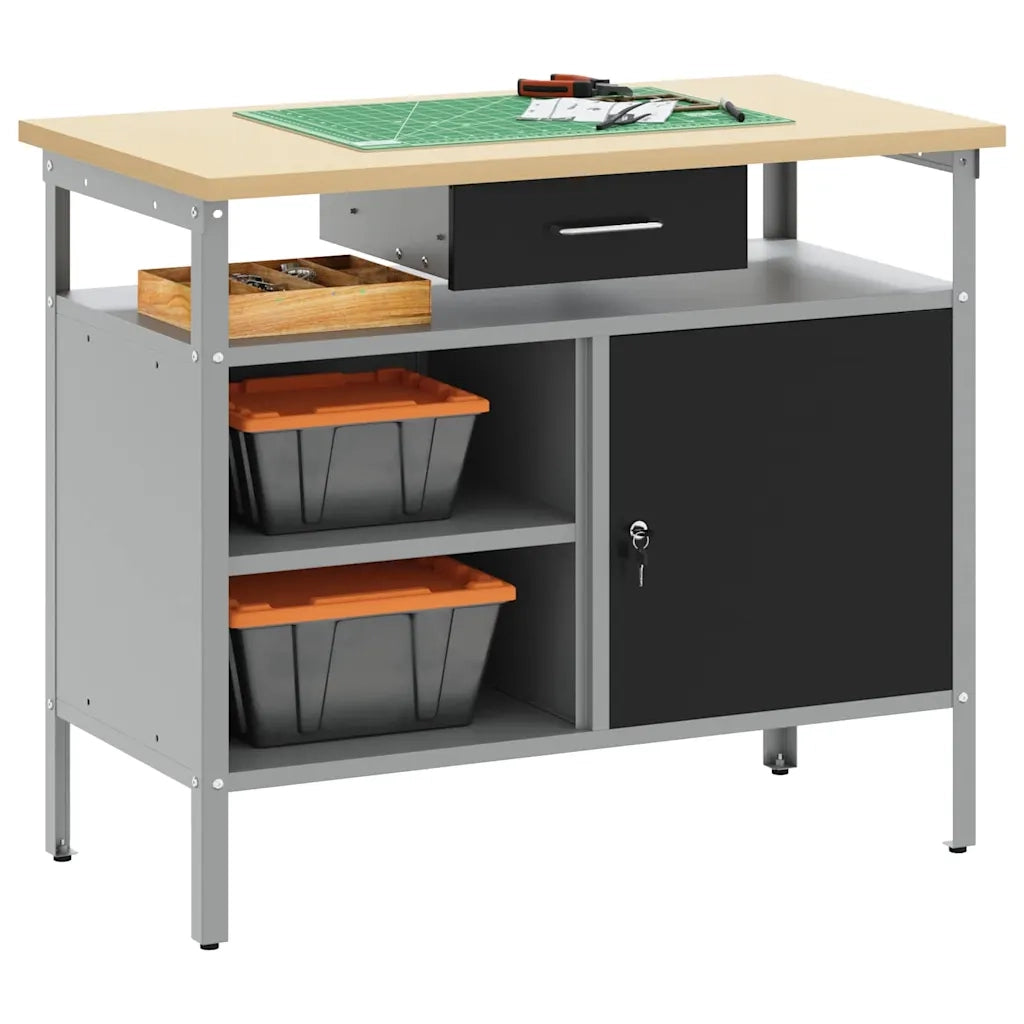 Banco da lavoro con cassetto Nero e Grigio 100 x 55 x 85 cm CFW9049318