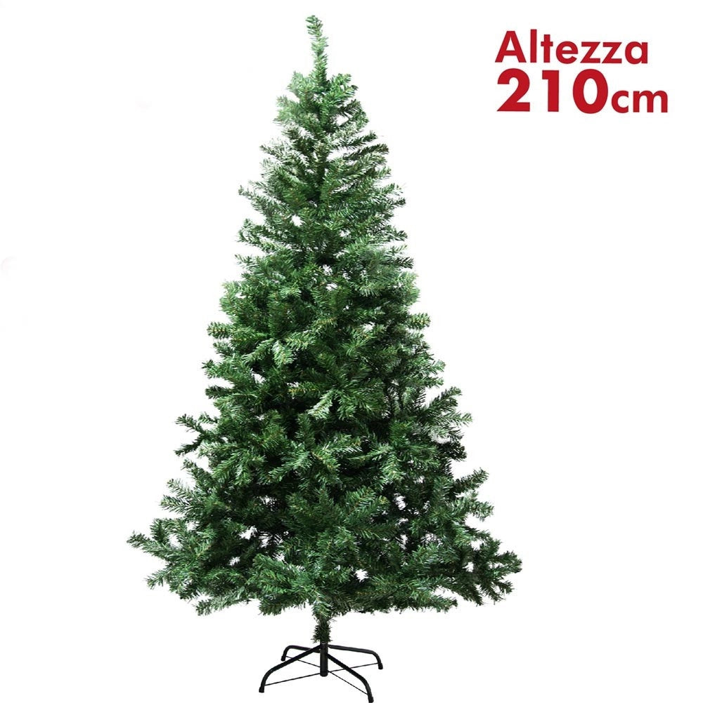 Trade Shop - Albero Di Natale 210cm Rami Pino Verde Super Folto Base A Croce In Metallo -