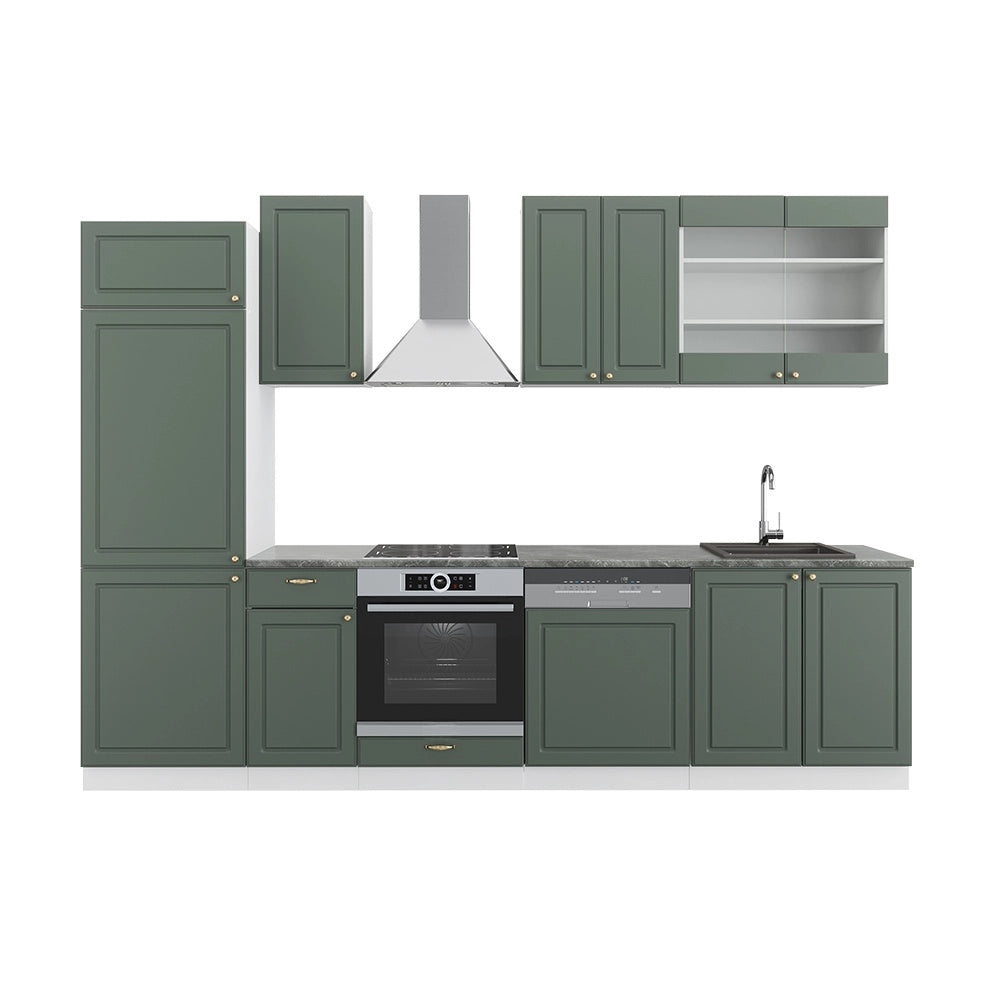 Cucina componibile Fame-Line Verde-oro rustico/Bianco 300 cm senza piano di lavoro Vicco