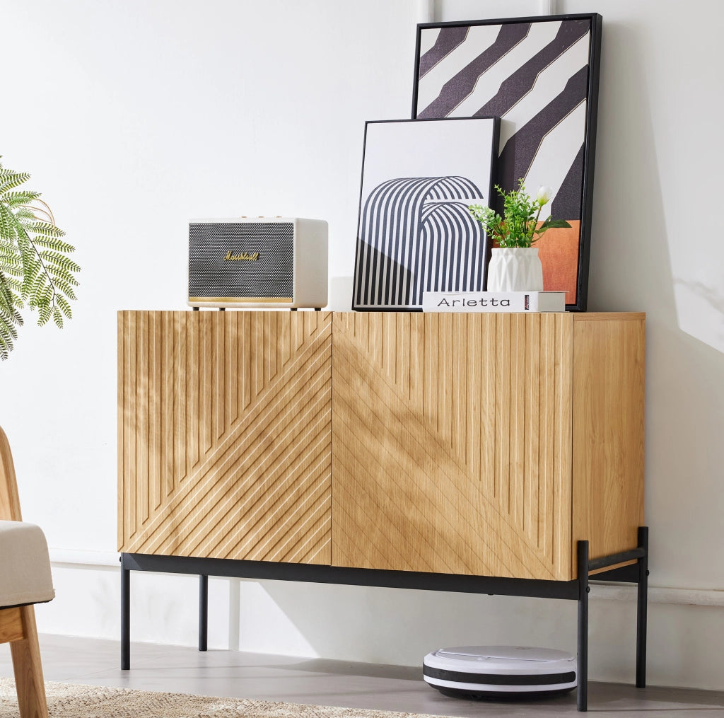 Mobile contenitore moderno naturale con struttura in metallo, 100x40x75 cm