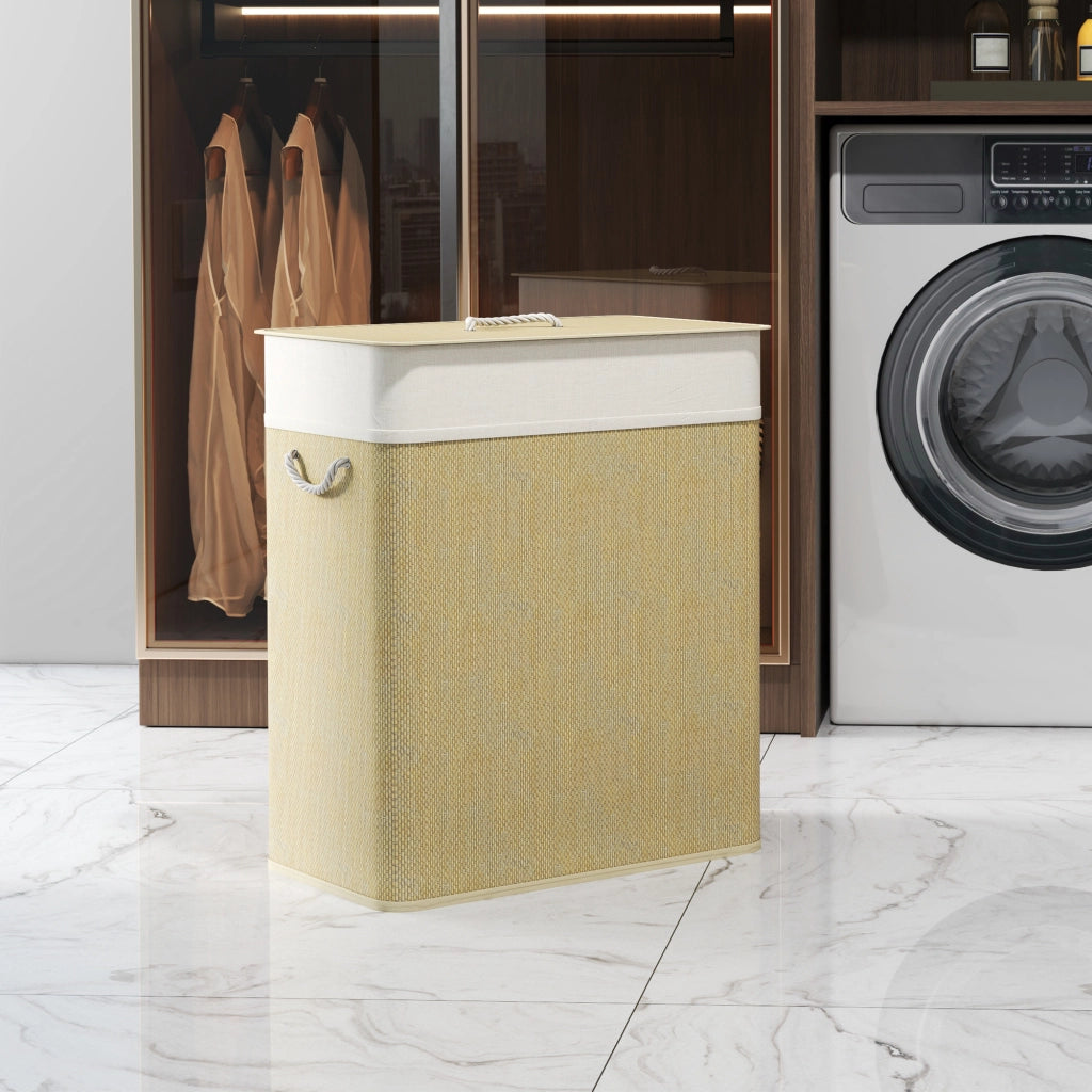 Cesta per il bucato doppia in bamb¨´ con coperchio ¨C zephmum ¨C 100 L, corda