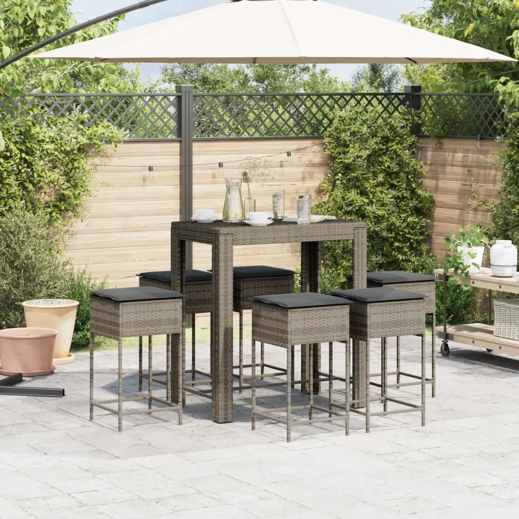Set Bar da Giardino 7 pz con Cuscini in Polyrattan Grigio 3261457