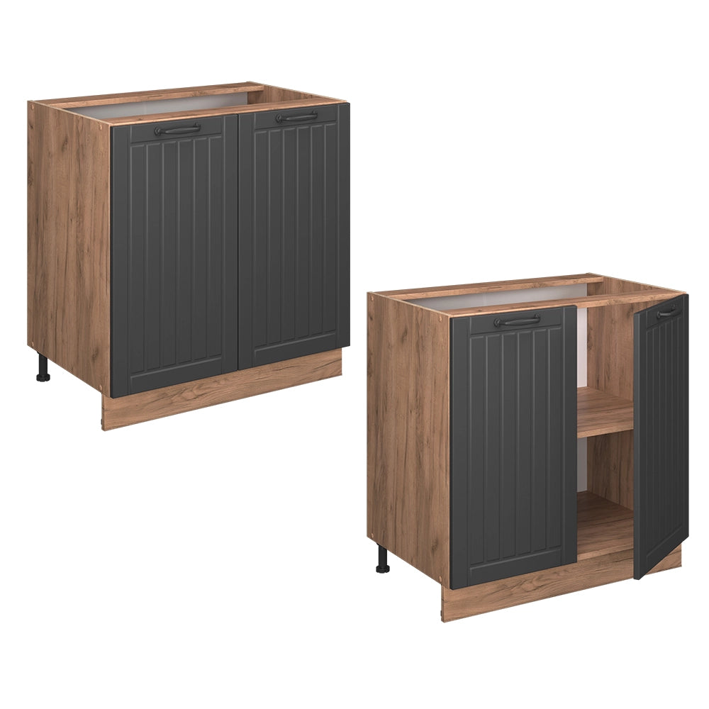 Vicco Mobiletto base cucina Grigio scuro 80 cm con ripiano, PL Rovere