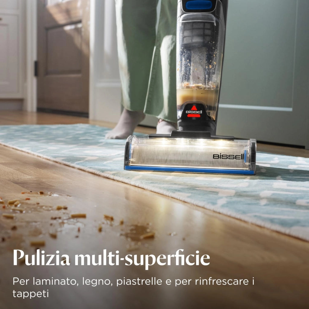 Bissell CrossWave OmniFind, Aspirapolvere Senza Fili, Aspira e Lava Insieme, Lavapavimenti Potente, Con luci LED FurFinder per Rilevare Sporco e Peli di Animali, 185m² Pulizia per Più Superfic, 4006N