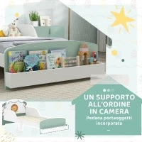 Letto per Bambini 3-8 Anni Basso in Legno con Spazio Contenitore e Sponde Laterali, 150x77x60 cm, Verde