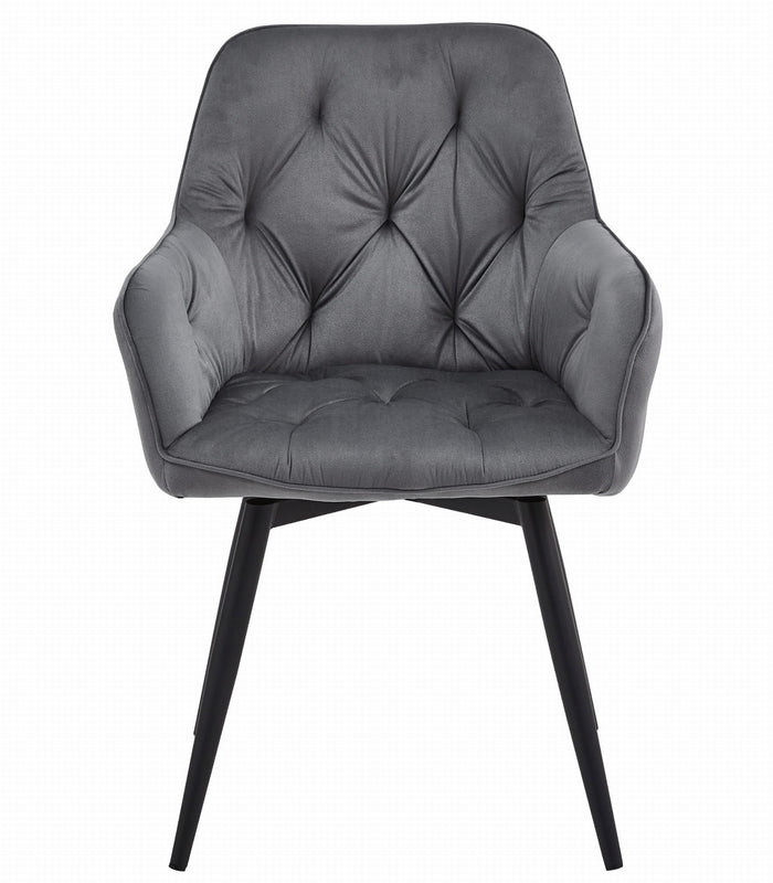 Sedia girevole in velluto grigio scuro VALORA LUKK360 per soggiorno, cucina, sala da pranzo