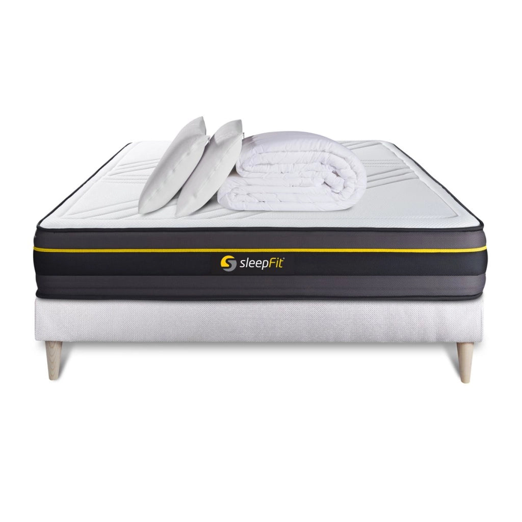 Pacchetto letto completo - Materasso 200x200cm + Box spring con doghe (kit) + 2 cuscini + Piumino - Active