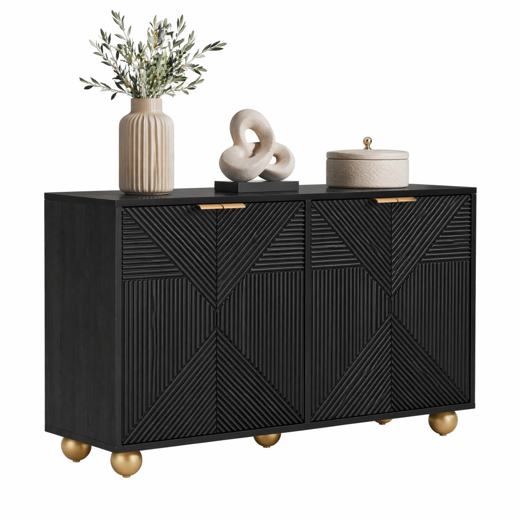 Credenza a 4 ante con ripiani interni regolabili; MDF; nera; 120x35x71;5 cm