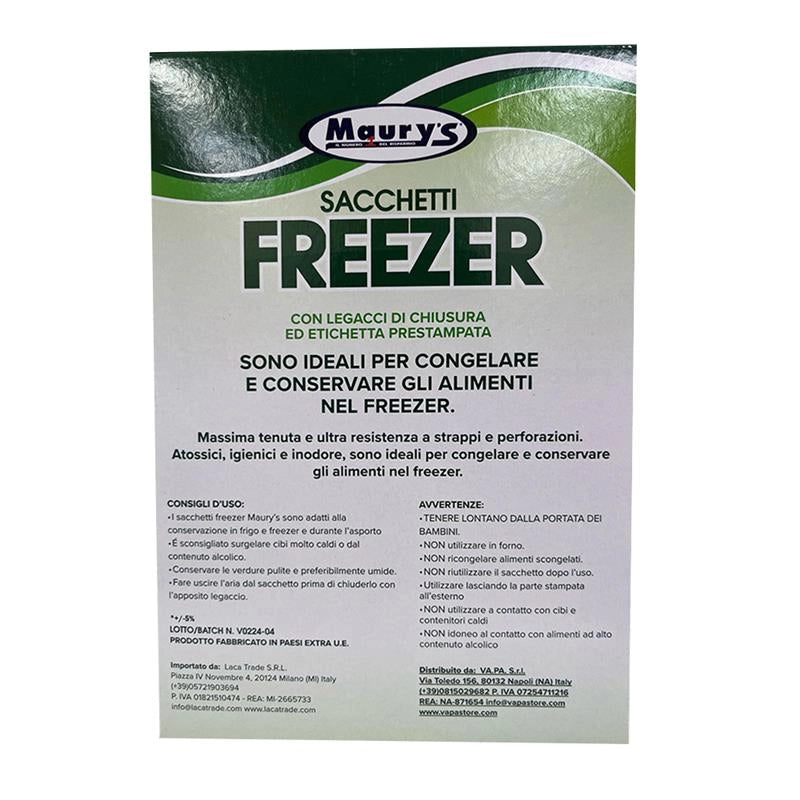 MAURY'S SACCHETTI FREEZER CON LEGACCI DI CHIUSURA ED ETICHETTA PRESTAMPATA FORMATO GRANDE 70 SACCHETTI MAXI SPESSORE 29X42 CM