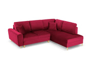 Cosmopolitan Design - Divano convertibile angolare destro con contenitore "Kyoto" 5 posti in velluto rosso 