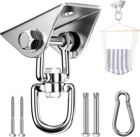 Sostegno per soffitto, acciaio inossidabile pesante, capacità 450 kg, rotazione 360°, attacco a vite per travi in legno e soffitti in calcestruzzo, gancio per sedie oscillanti, altalene, teli per yoga e pons.