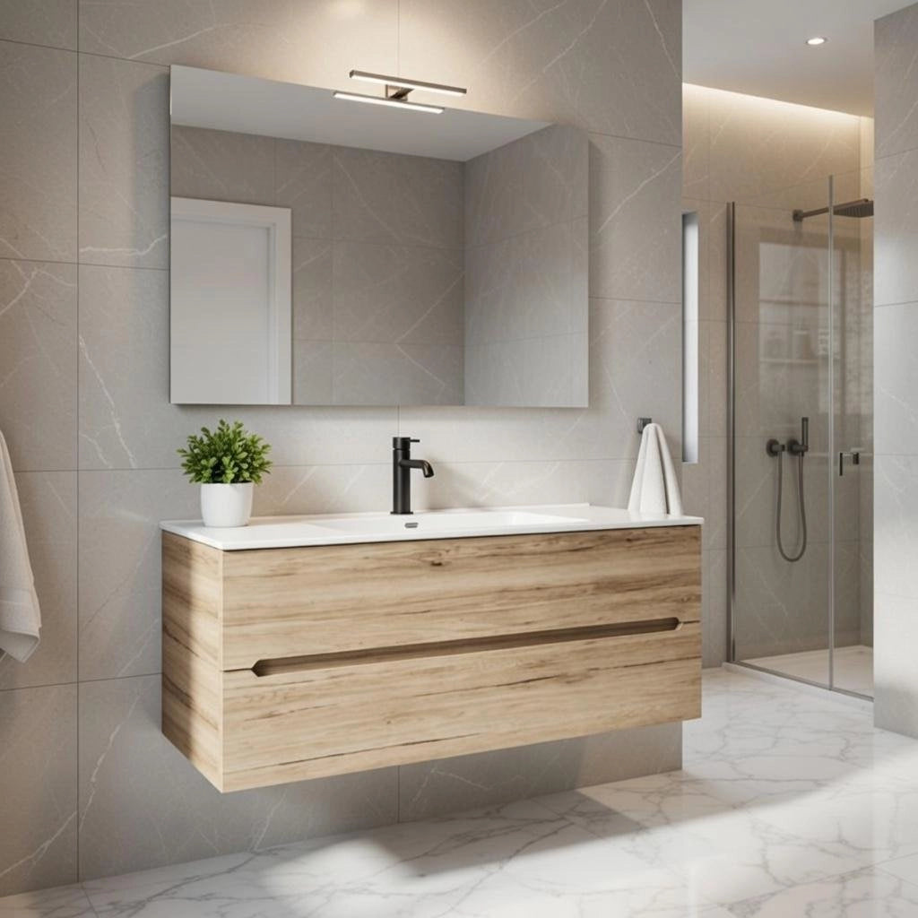 Composizione mobile bagno sospeso con cassetti cm 120 mod. TALIA - Rovere Nodi