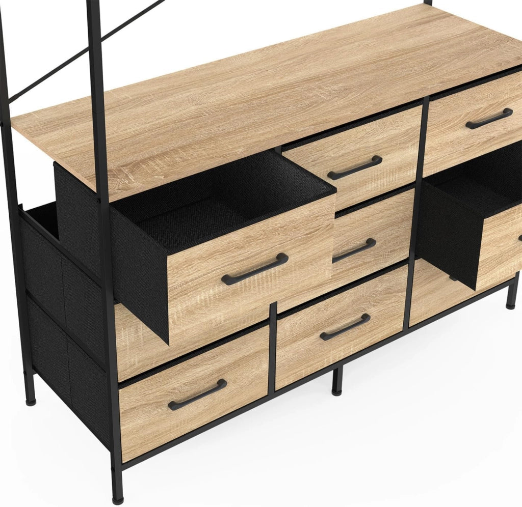 Armadio 115 cm UTAH con 9 cassetti in legno e tessuto nero