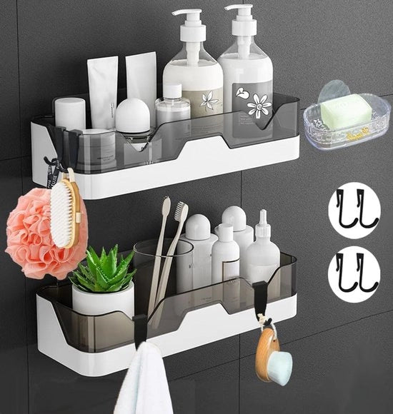 Set di Piastrelle per Doccia Senza Foratura - Organizzatore per Doccia - Supporto per Parete per Ripostigli per Bagno e Cucina