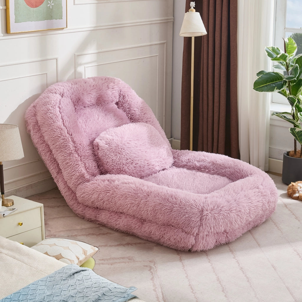 Divano letto da pavimento reclinabile a 5 posizioni con cuscino per relax, in poliestere, ferro e spugna, rosa
