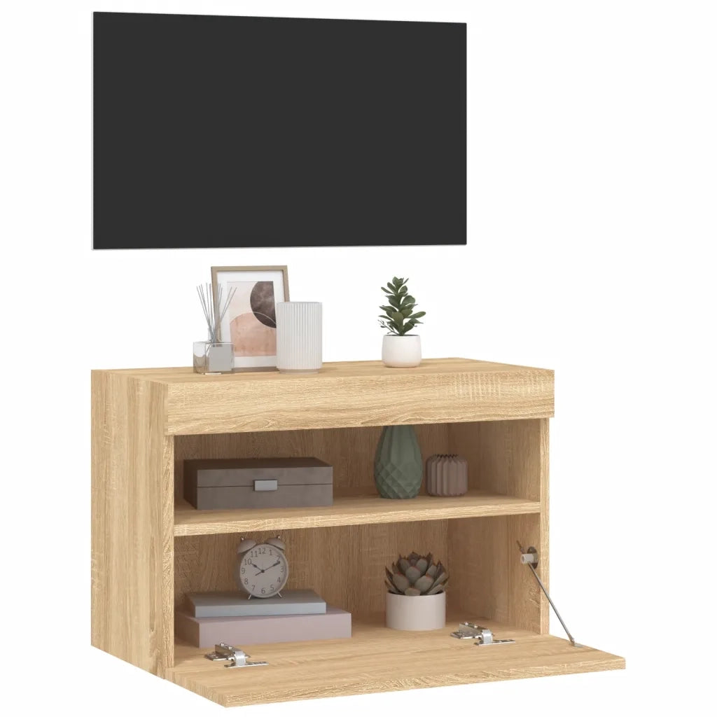 Mobile TV a Parete | Armadietto TV | Mobile Porta TV con Luci LED Rovere Sonoma 60x30x40 cm