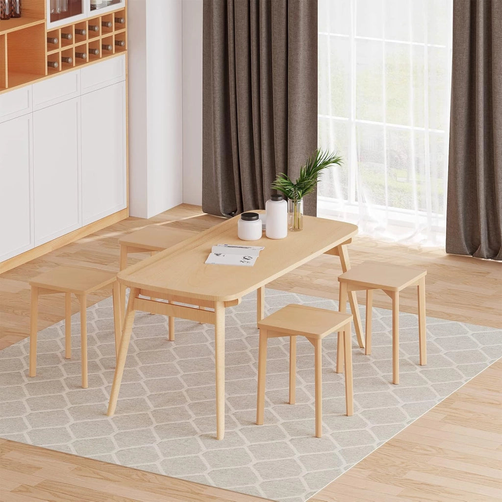 Sedie da Pranzo, Sedie in Legno Massiccio, Sgabelli Rettangolare, Sedie da Cucina, Legno Naturale, Portata Massima 120kg, 31x31x44,5cm, BH344ei-2