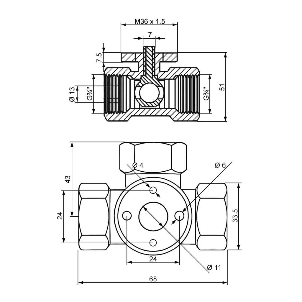 Valvola di zona motorizzata a tre vie serie DQ320 220VAC DN20 26.9 mm (3/4")