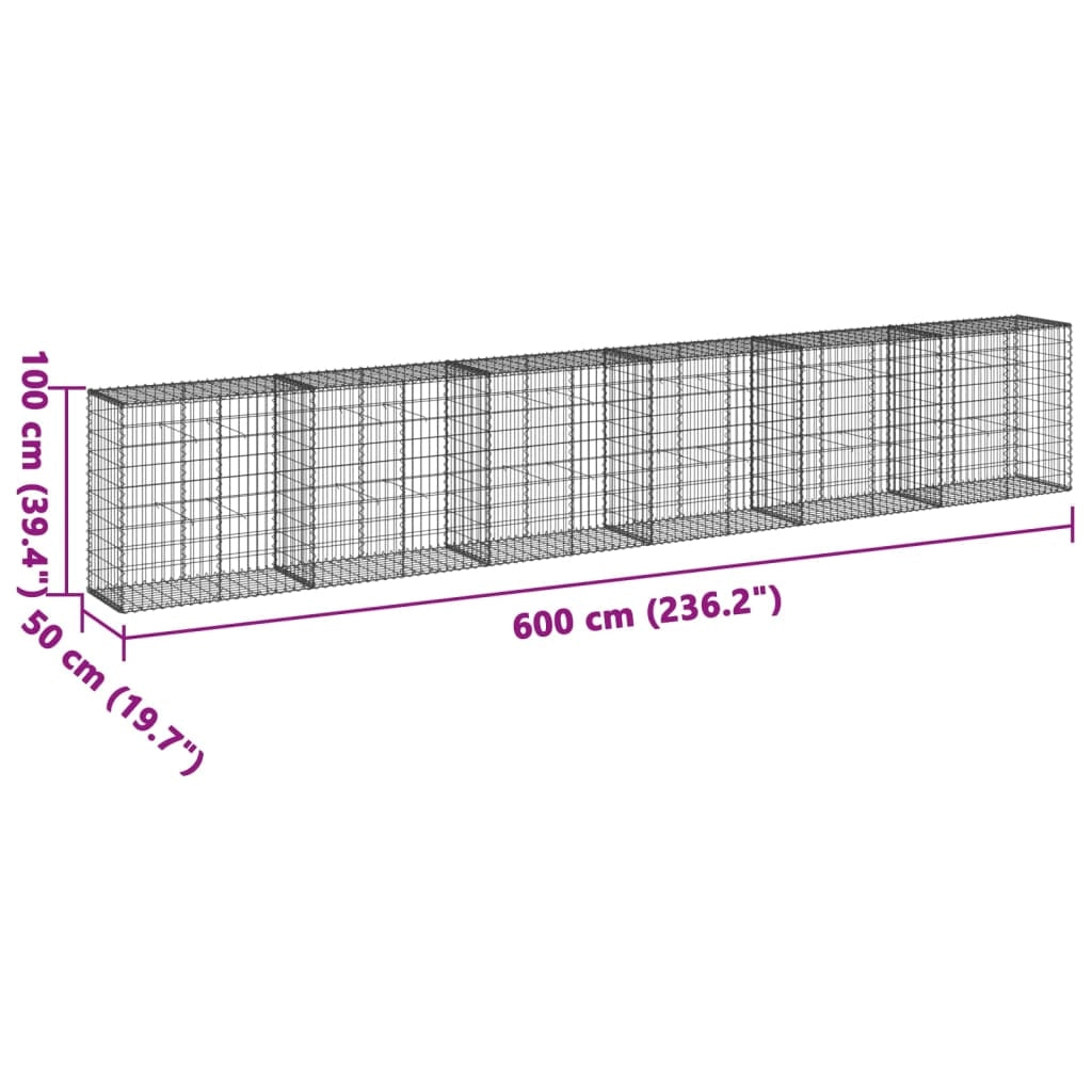 Gabbione recinto a gabbia muro di contenimento con coperchio 600 x 50 x 100 cm ferro zincato argento 02_0040183