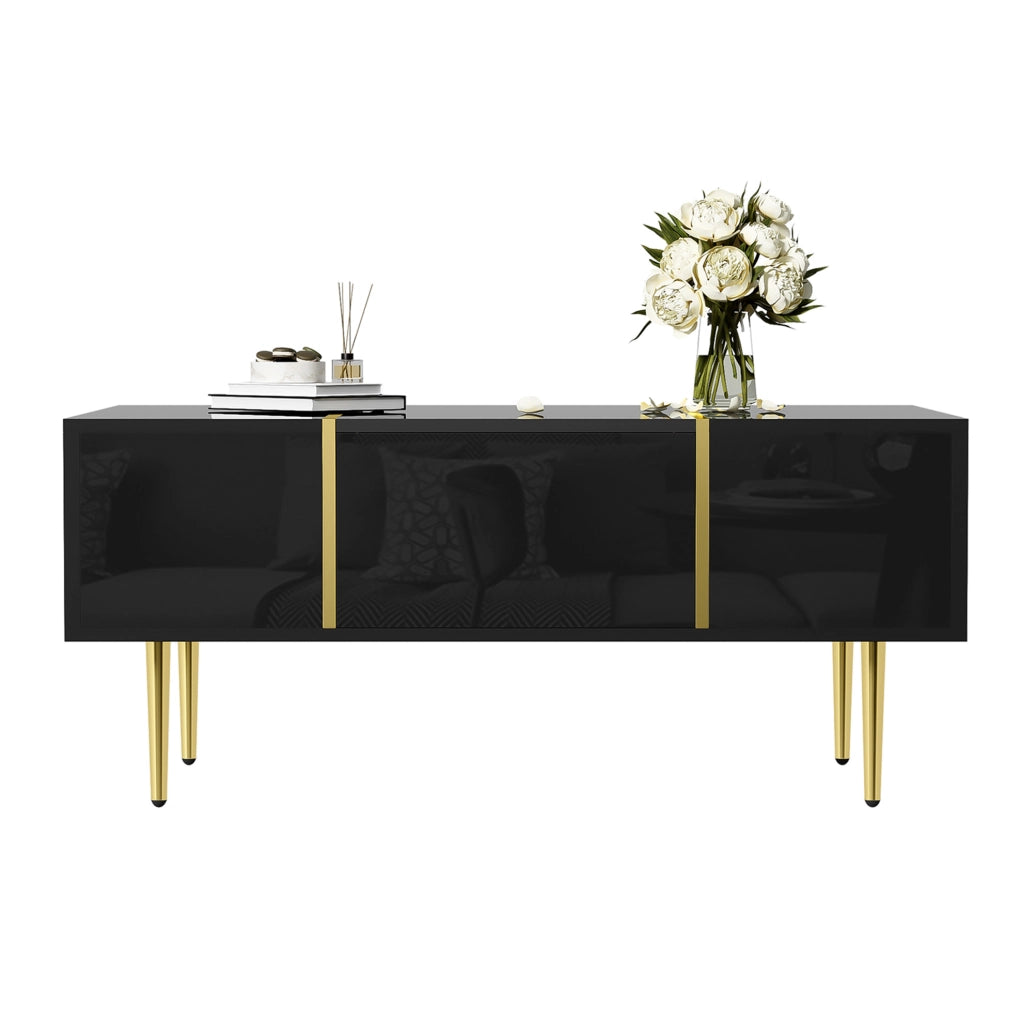 Tavolino da caffè moderno nero lucido con 2 cassetti; 100 x 60 x 41;5 cm; in MDF