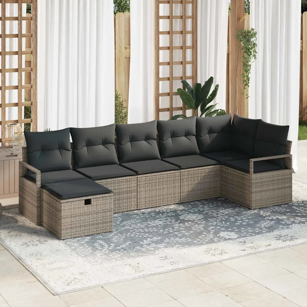 Set di divani con cuscino 7 pcs Grigio polyrattan