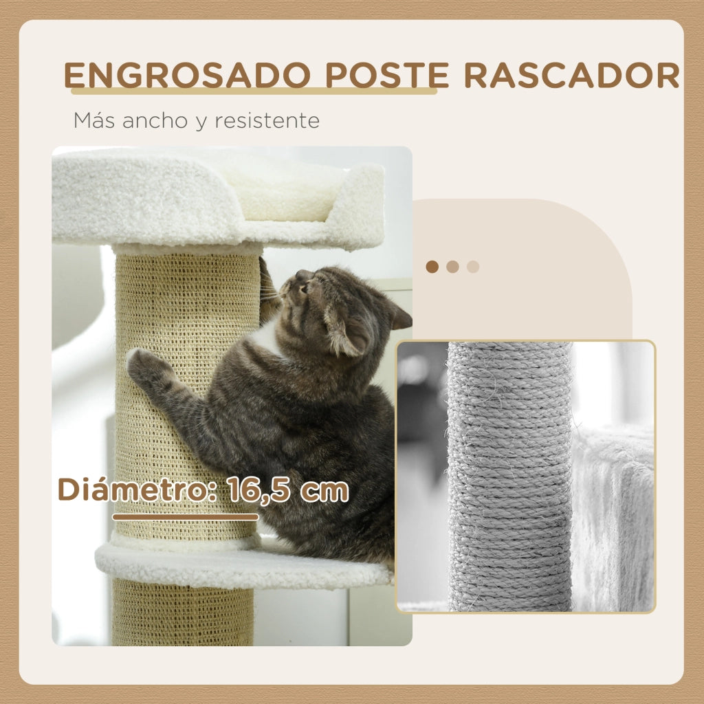 Albero per gatti 3 livelli con piattaforma e palo sisal ¨C zephmum ¨C crema 45x45x91 cm