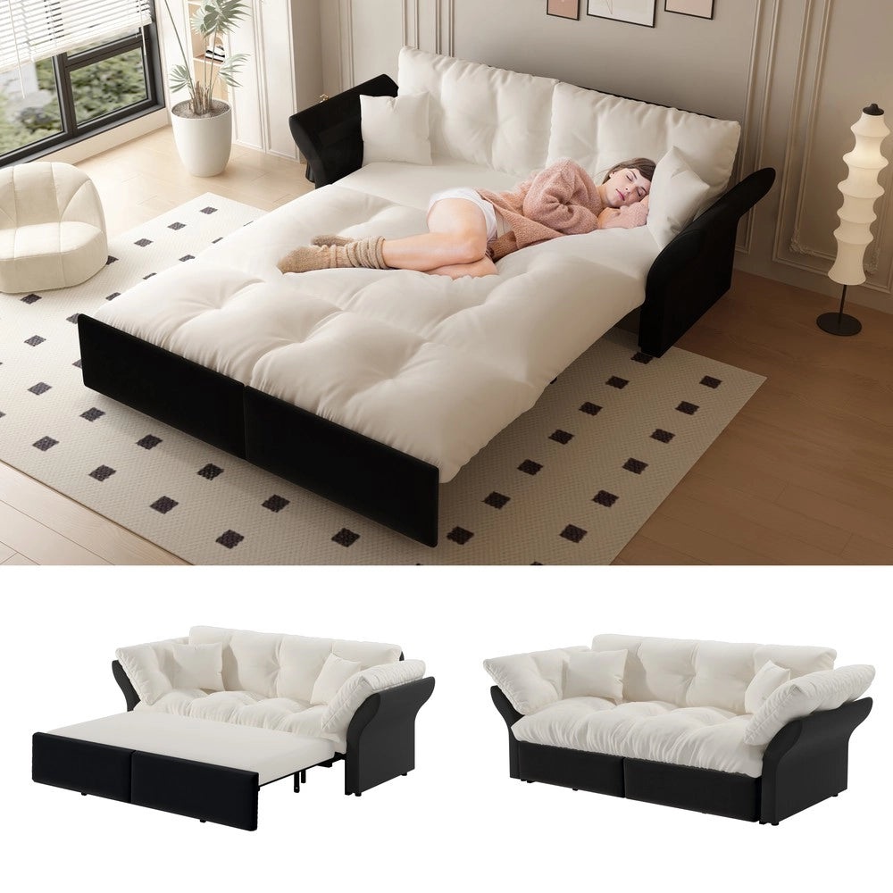 Divano Letto 3 in 1 Estraibile con Cuscini ¨C Xylo ¨C Velluto Beige/Bianco 190 cm