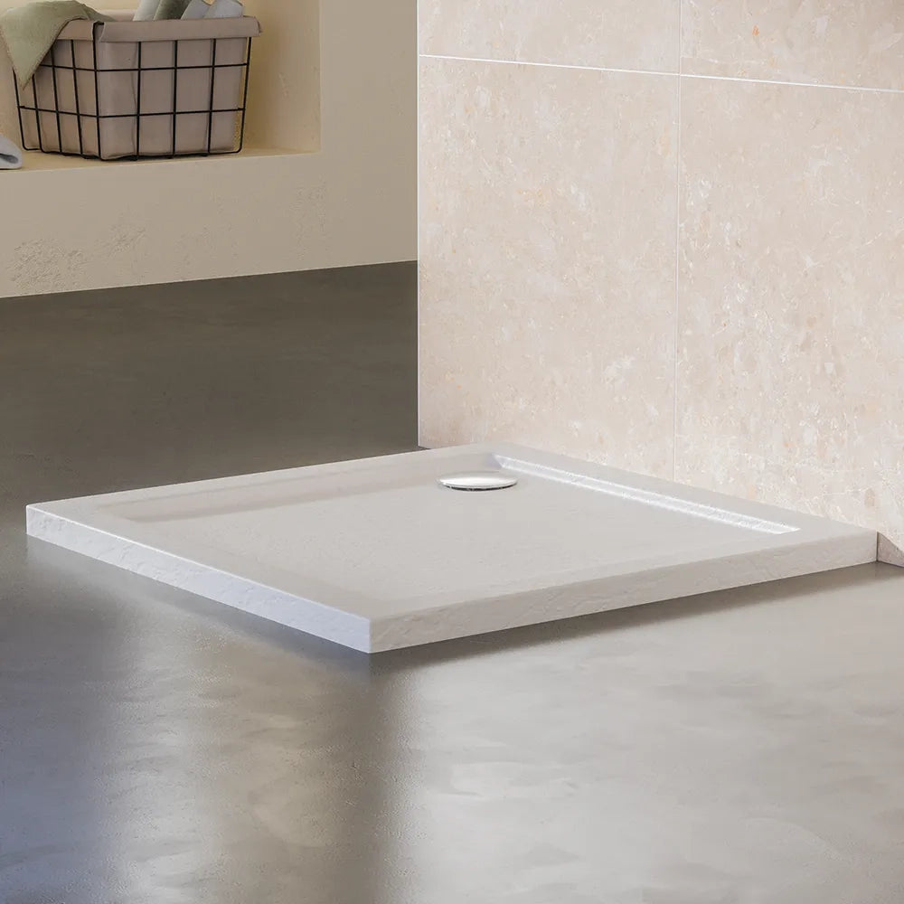 Piatto doccia 70x70 effetto pietra bianco in acrilico altezza slim | Petra