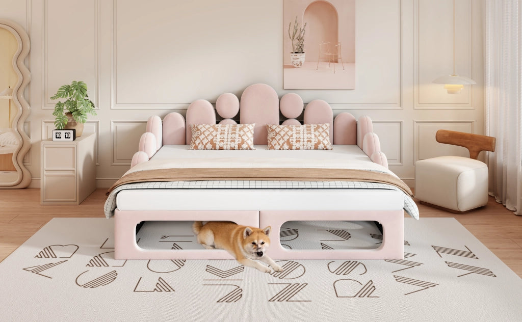 Divano letto 180×200 cm 2 posti; convertibile; in velluto; con letto per animale; senza materasso; rosa