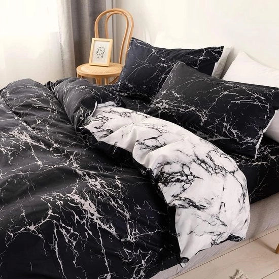 Dekbedovertrek a finta marmo con tessuto microfibra a strisce orizzontali, reversibile, adatto per un letto singolo