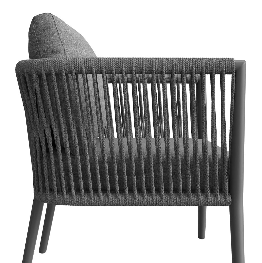 Set lounge da giardino modulare con 2 tavoli; cuscini da 8 cm; metallo e olefin; grigio