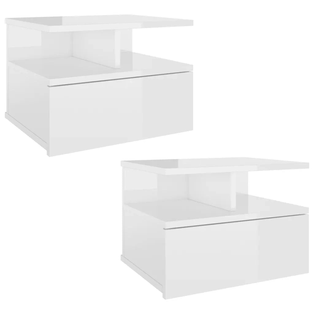Comodini Pensili 2 pz-Set di 2 Tavolino da notte Bianco Lucido 40x31x27cm Legno Multistrato