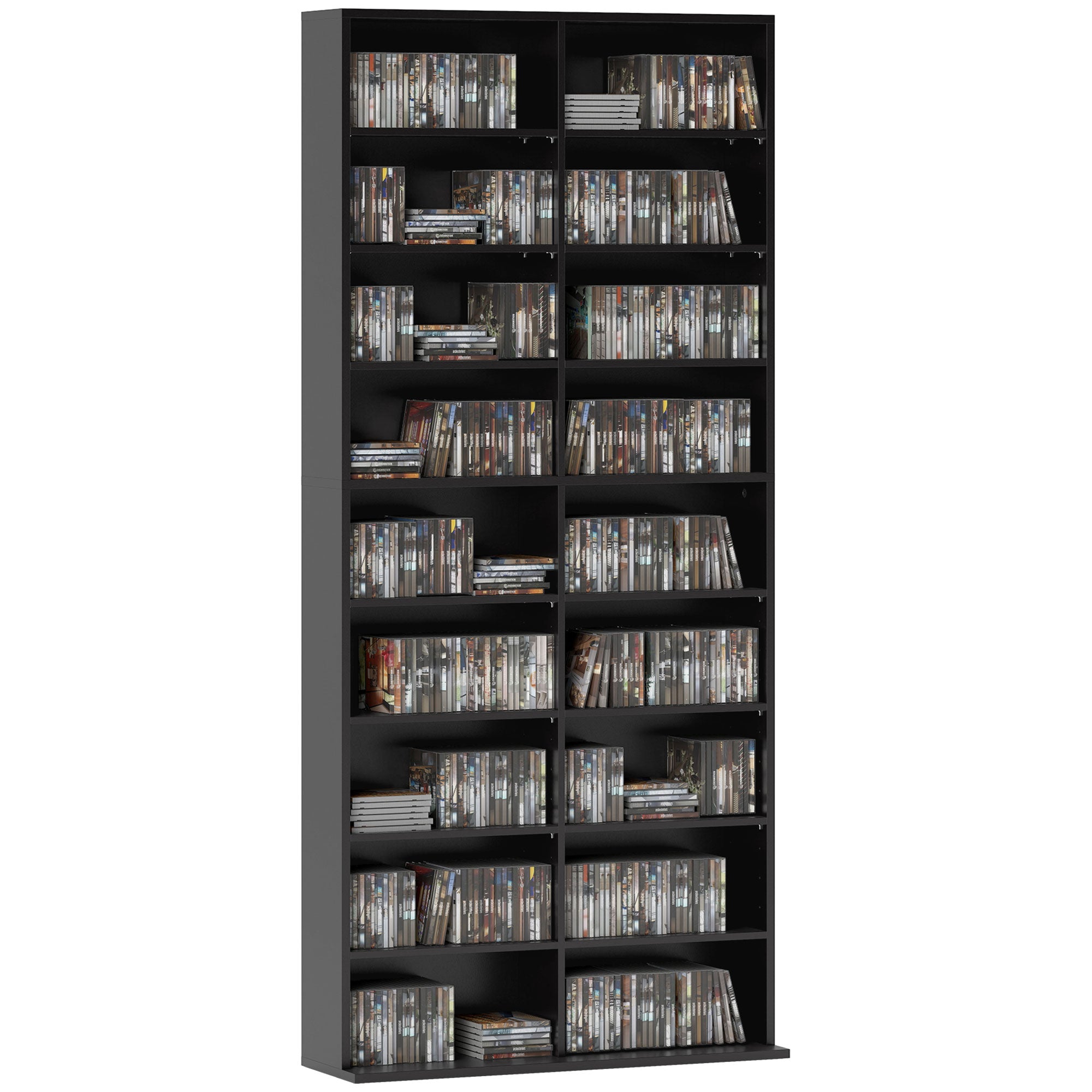 Libreria Porta CD e DVD 78,5x24x175 cm con 14 Ripiani Regolabili Nero