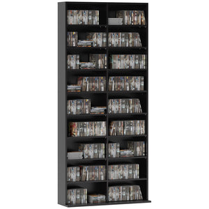 Libreria Porta CD e DVD 78,5x24x175 cm con 14 Ripiani Regolabili Nero