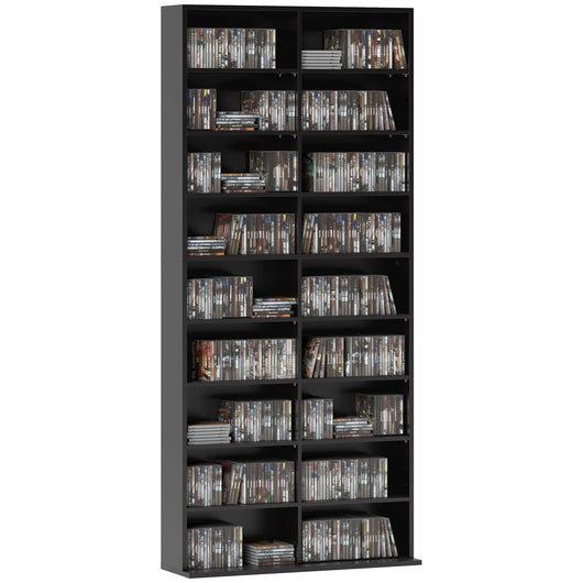 Libreria Porta CD e DVD 78,5x24x175 cm con 14 Ripiani Regolabili Nero