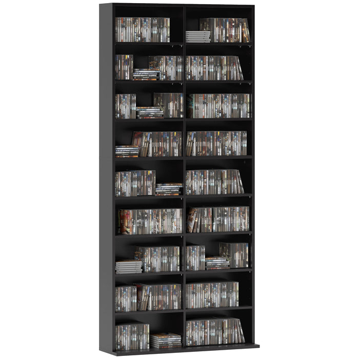 Libreria Porta CD e DVD 78,5x24x175 cm con 14 Ripiani Regolabili Nero