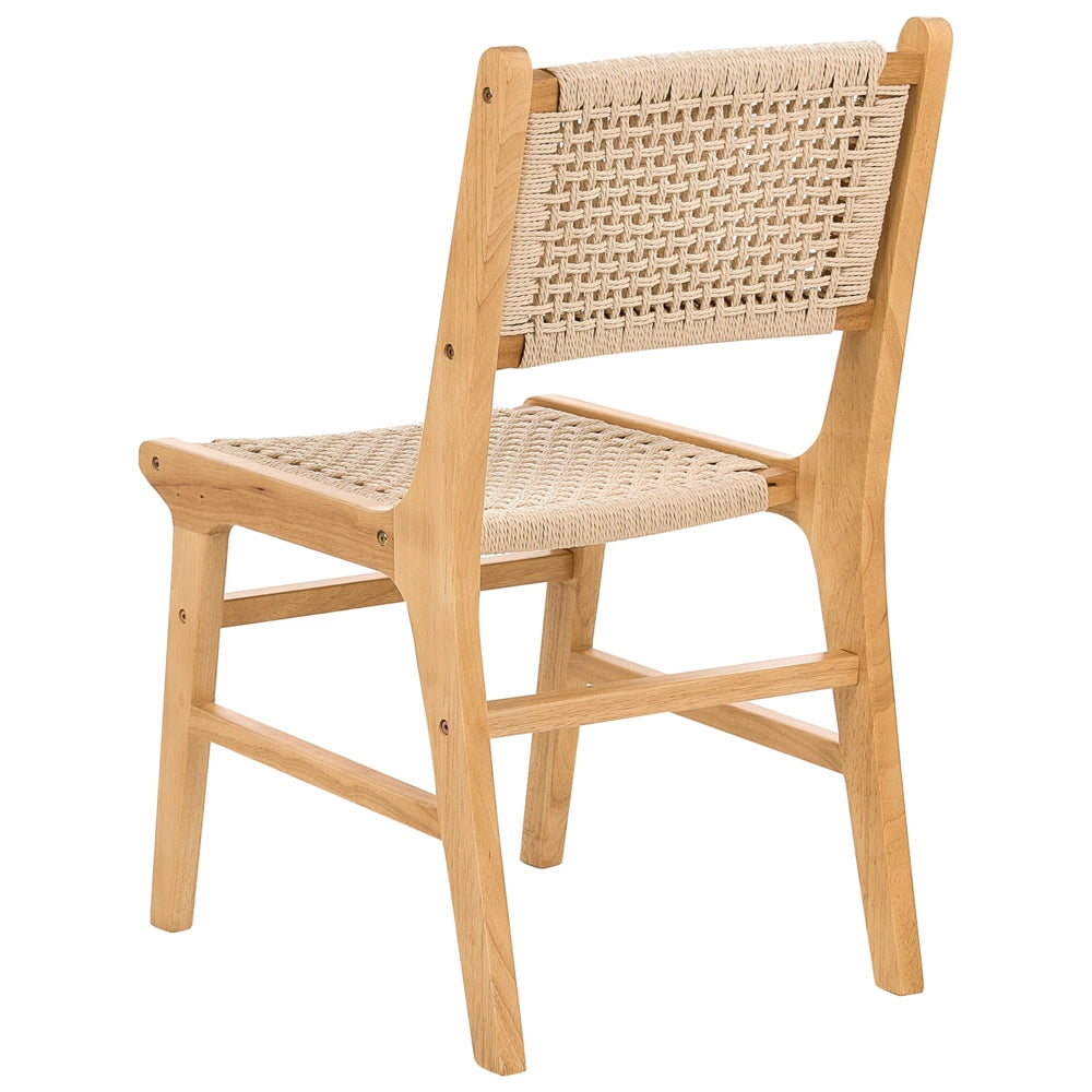 Set di 2 sedie da pranzo marrone e beige Struttura in legno di gomma beige Seduta e schienale in corda di carta Sala da pranzo Boho