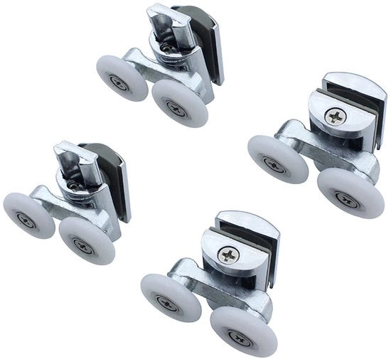 Set di Ruote per Doccia da 4 pezzi - Ruote a Doppio Sfere - Spessore 23 mm - Per Doccia - Adatto per Vetro di Spessore 4-6 mm - Copertura Verniciata - Ruote per Doccia con Rulli