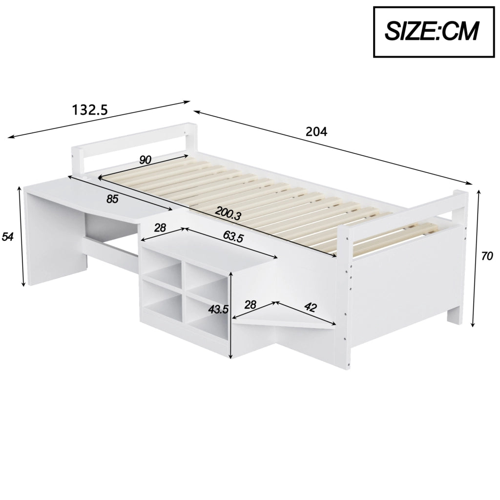 Letto multifunzionale 90x200 cm con scrivania, vani contenitore e prese
