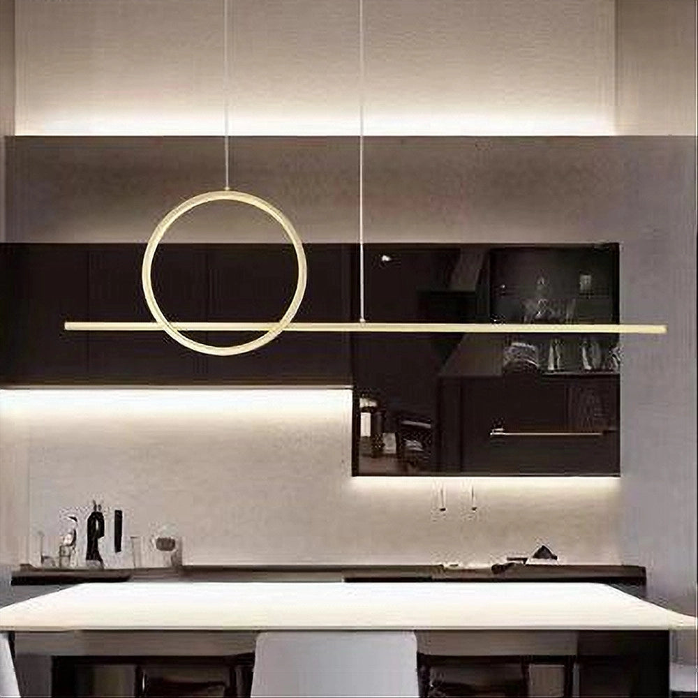 Trade Shop - Lampadario A Sospensione Led 48w Design Cerchio Linea Oro Ip20 Cucina Luce 6500k 33566 -