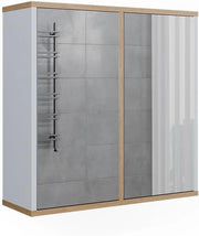 Specchio contenitore bagno Didi, Bianco/Artisan, 60 x 60 cm con due porte a specchio, per la conservazione di articoli da bagno e prodotti per la cura personale