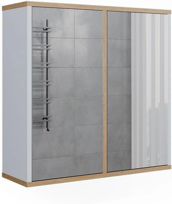 Specchio contenitore bagno Didi, Bianco/Artisan, 60 x 60 cm con due porte a specchio, per la conservazione di articoli da bagno e prodotti per la cura personale