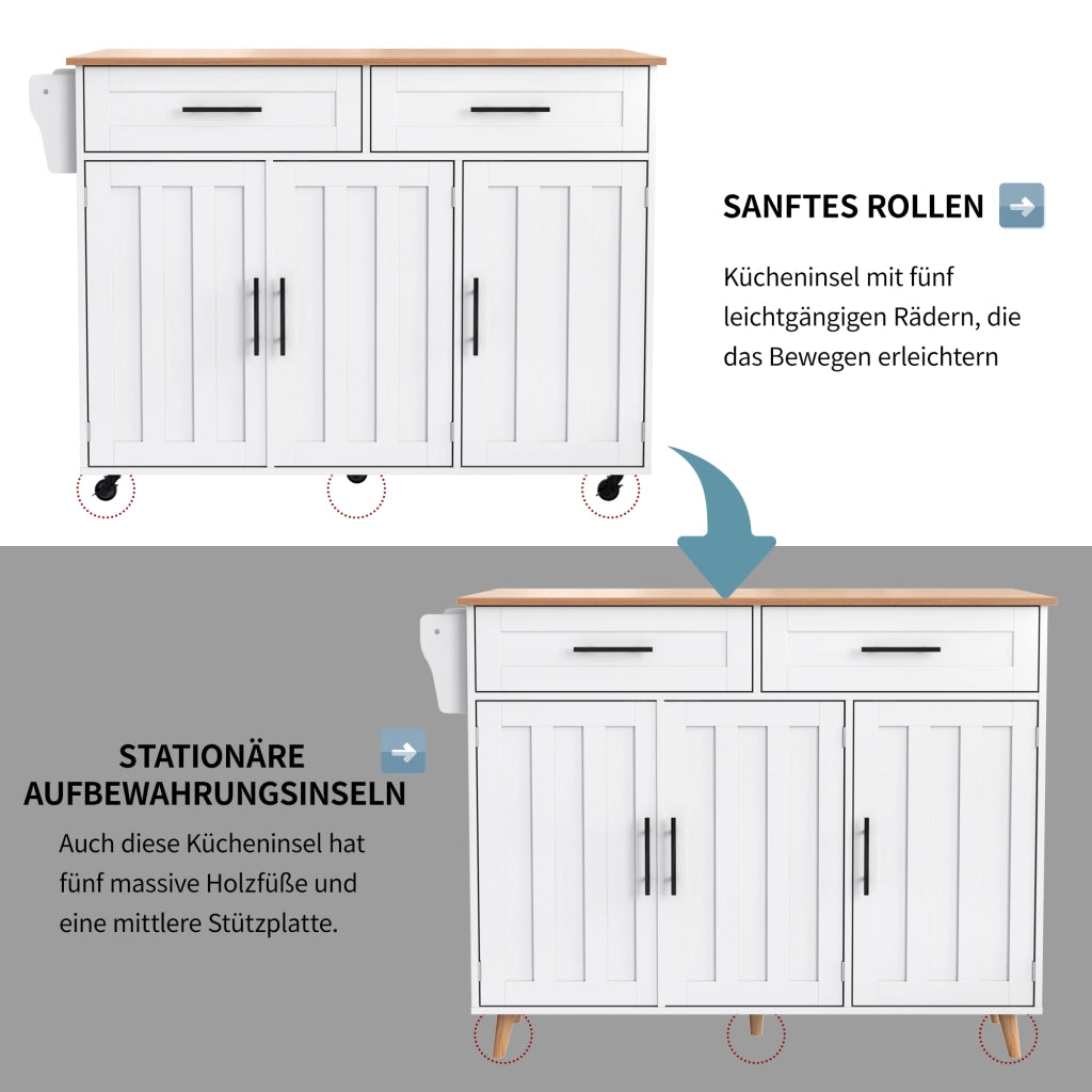 CARRELLO DA CUCINA 129x71x91,5 cm Bianco MDF con piano ribaltabile
