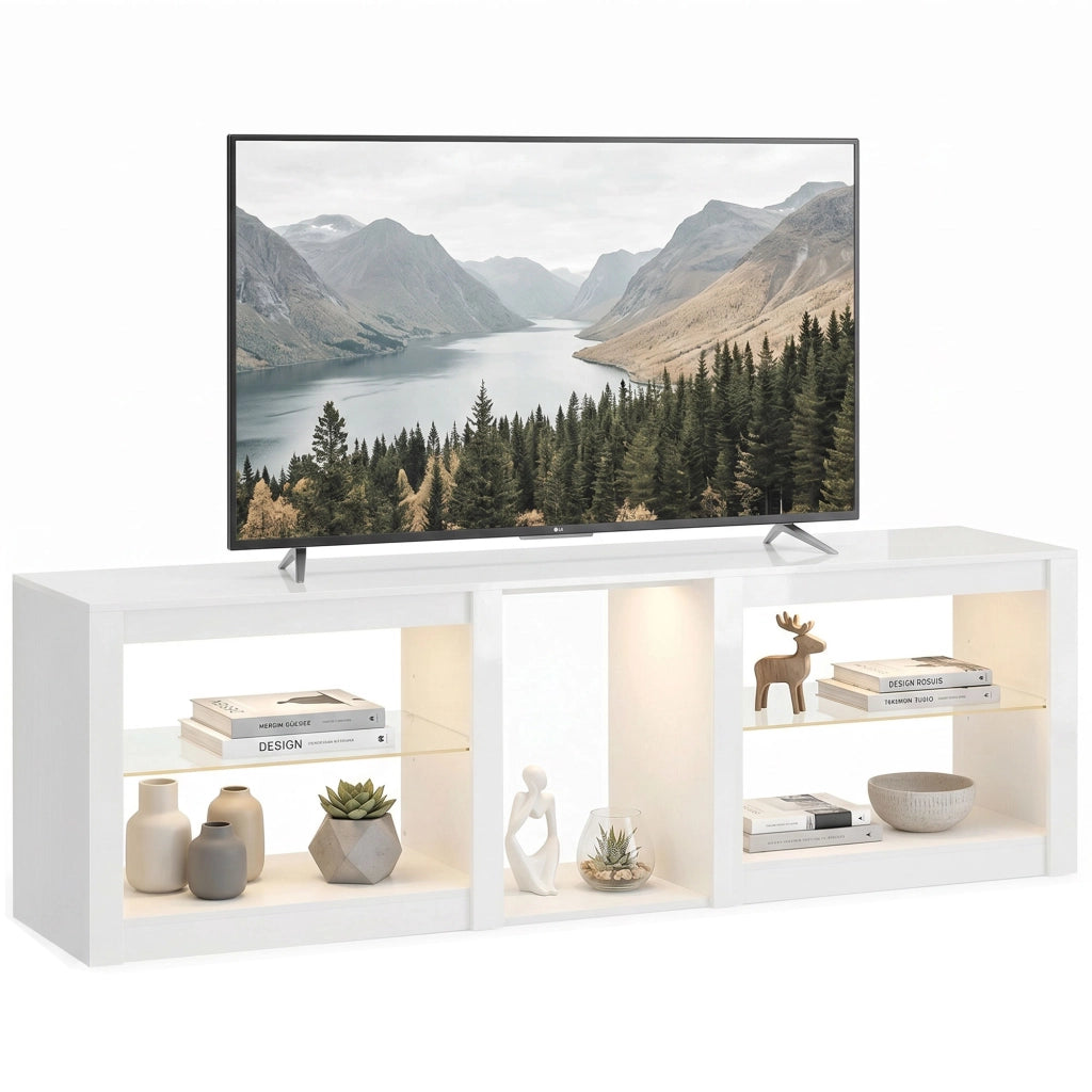 Mobile TV con Illuminazione LED RGB ¨C Xylo ¨C Bianco, Ripiani in Vetro Regolabili, fino a 75 Pollici