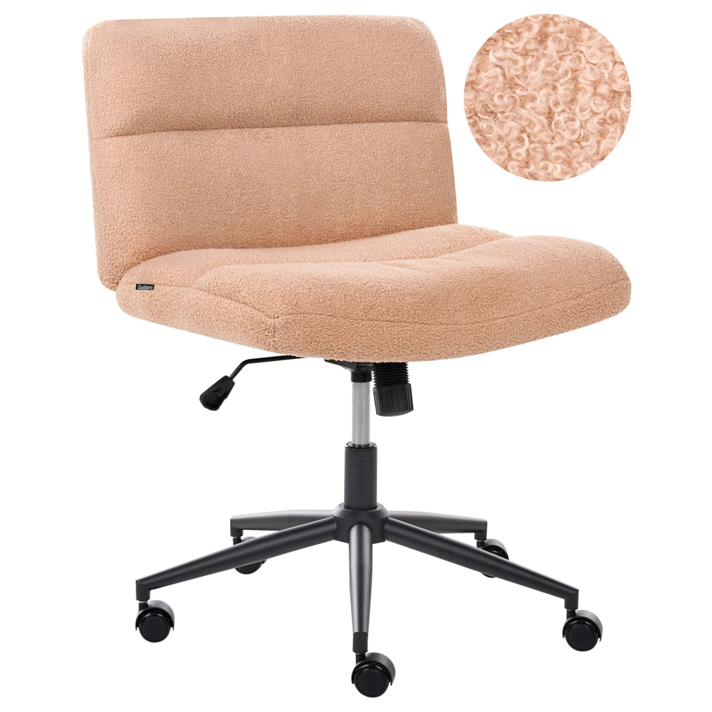 Sedia da scrivania per ufficio rosa pesca Boucle Teddy Rivestimento ampio senza braccioli Seduta pneumatica Base girevole Inclinabile